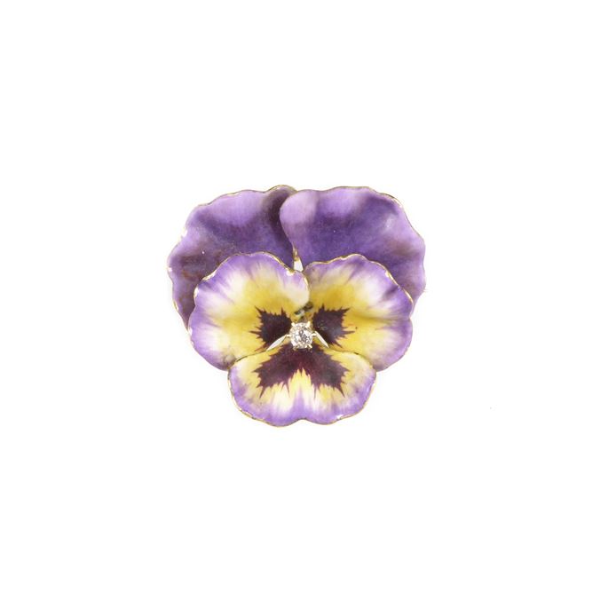Antique purple and yellow enamel, diamond and 14ct gold pansy brooch | MasterArt